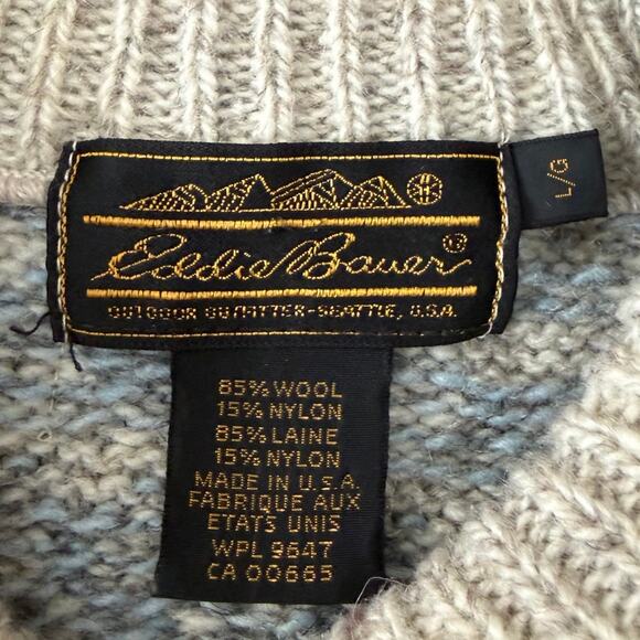 VTG Eddie Bauer Wool Blend Sweater Womens Large Beige Nordic Fair Isle Grandma - Picture 9 of 10